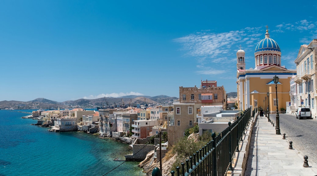 Vaporia area in Syros island main capital, Ermoupoli, also known as little venice at summer time, Syros is located in Cyclades, Greece