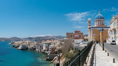 Vaporia area in Syros island main capital, Ermoupoli, also known as little venice at summer time, Syros is located in Cyclades, Greece