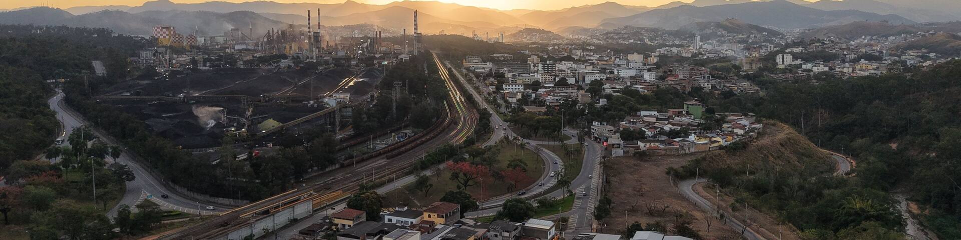 Aerial view of Vila Ipanema neighborhood and industrial area in Ipatinga, Minas Gerais, Brazil