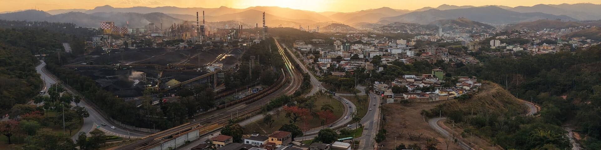 Aerial view of Vila Ipanema neighborhood and industrial area in Ipatinga, Minas Gerais, Brazil
