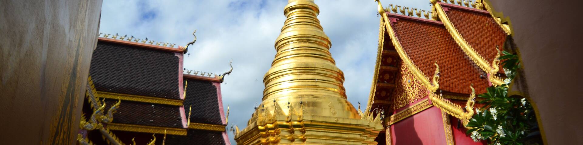 Pagoda and Chapel, Lanna Architecture, Symbols of Buddhism, South East Asia at Pa Yang temple (Wat San Phra Chao Deang), Ban Thi, Lamphun, Northern Thailand