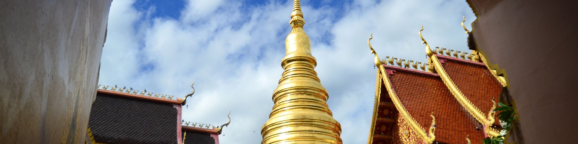 Pagoda and Chapel, Lanna Architecture, Symbols of Buddhism, South East Asia at Pa Yang temple (Wat San Phra Chao Deang), Ban Thi, Lamphun, Northern Thailand