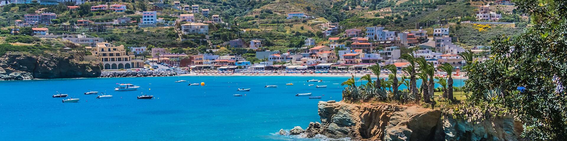 The beautiful coast and the bay of Agia Pelagia near Heraklion, Crete, Greece.