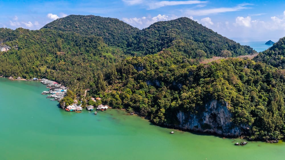 Aerial view of Ao Kram or Baan Ao Khram fisherman village in Chumphon, Thailand