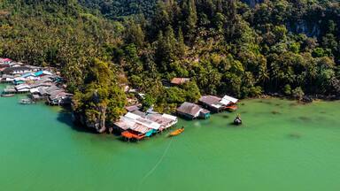 Aerial view of Ao Kram or Baan Ao Khram fisherman village in Chumphon, Thailand