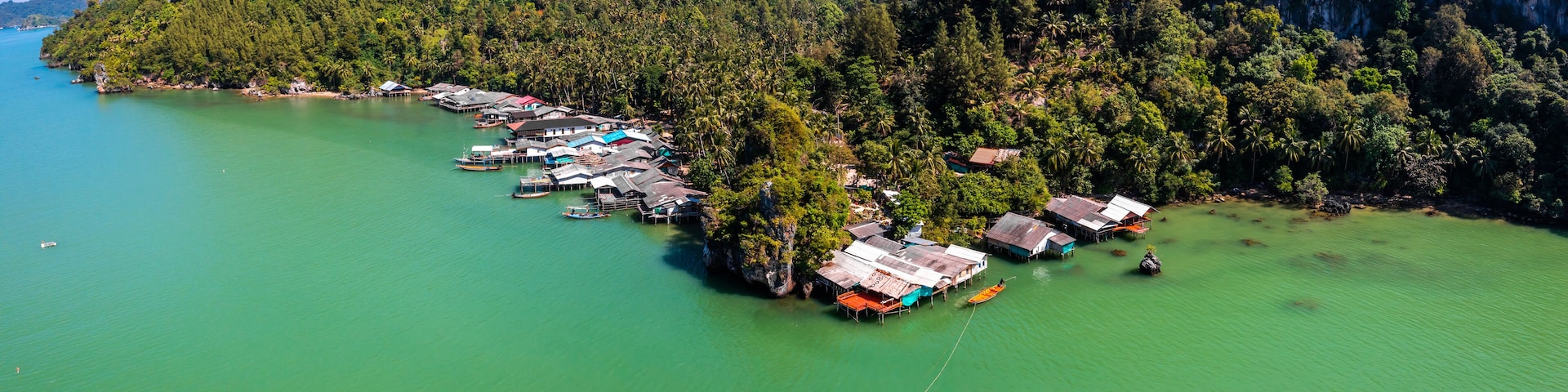 Aerial view of Ao Kram or Baan Ao Khram fisherman village in Chumphon, Thailand