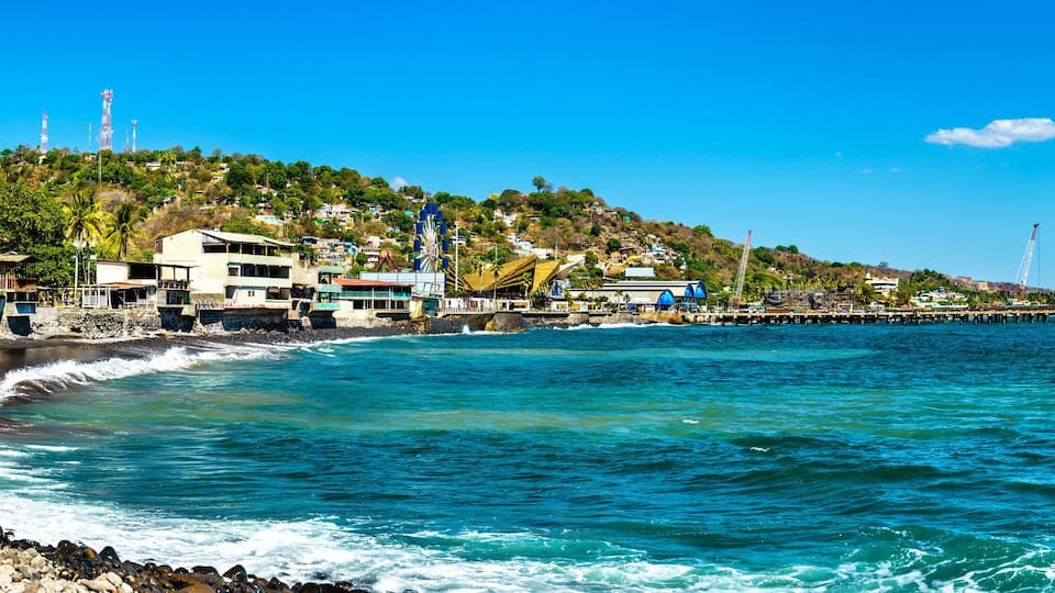 Panorama of La Libertad town on the Pacific Coast in El Salvador
