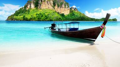 long boat and poda island in Thailand; Shutterstock ID 80891872