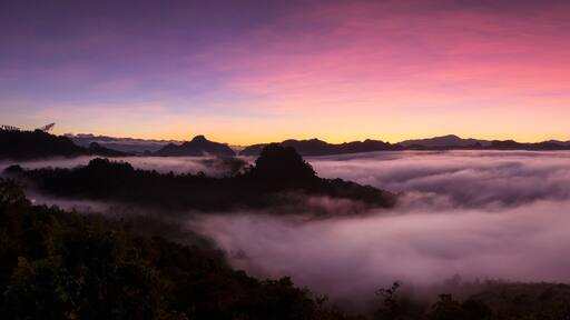 Mountain landscape and morning mist.