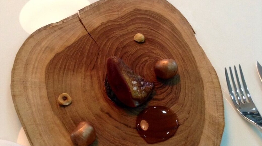 Pigeon with golden "hazelnut". The hazelnut is actually sweets made of chocolate and hazelnut. Delectable!