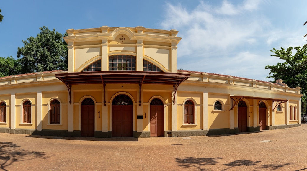 Square with old train station in the city center of Amparo, Sao Paulo