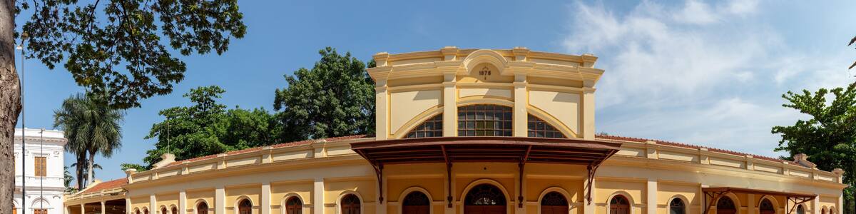 Square with old train station in the city center of Amparo, Sao Paulo