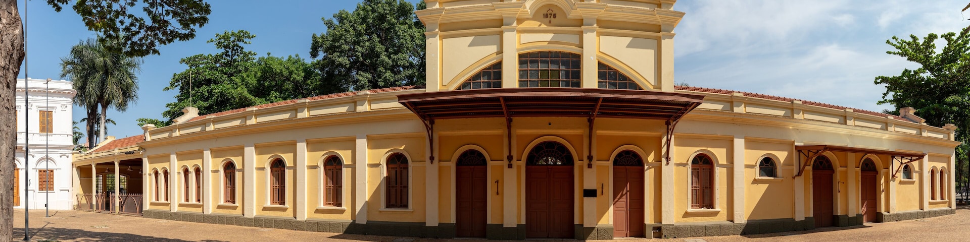 Square with old train station in the city center of Amparo, Sao Paulo