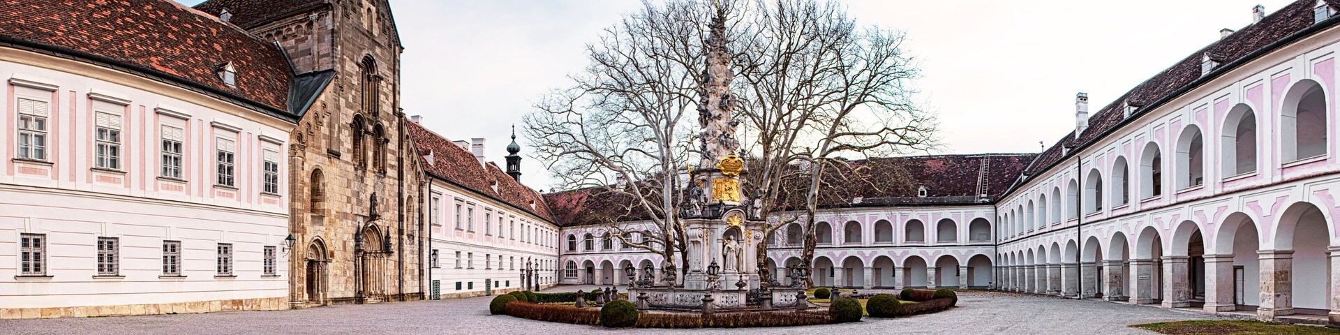 Inner Yard and View of the Cistercian monastery Heiligenkreuz abbey in Heiligenkreuz, Austria