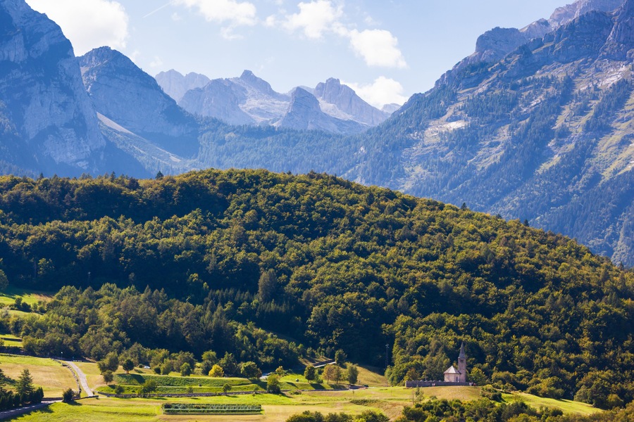 Alpine view in Cavedago of Paganella in Italy