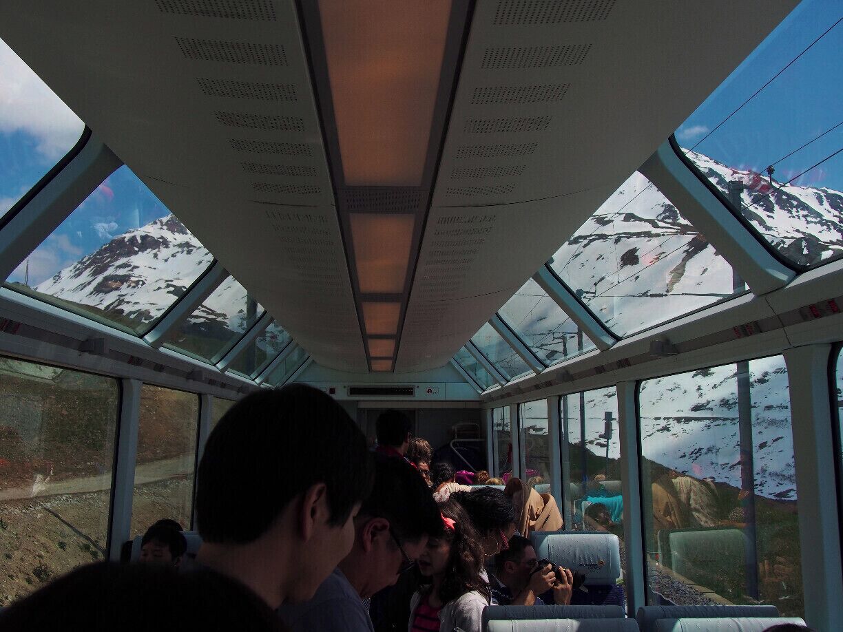 A photo snapped on the Glacier Express, a train that starts in St. Moritz and winds through the Swiss Alps until it reaches the small skiing village of Zermatt. The GA is an all-day affair. The train moves slowly so that you have plenty of time to enjoy the views, and you're served a three-course lunch at your seat. #TroverDetour