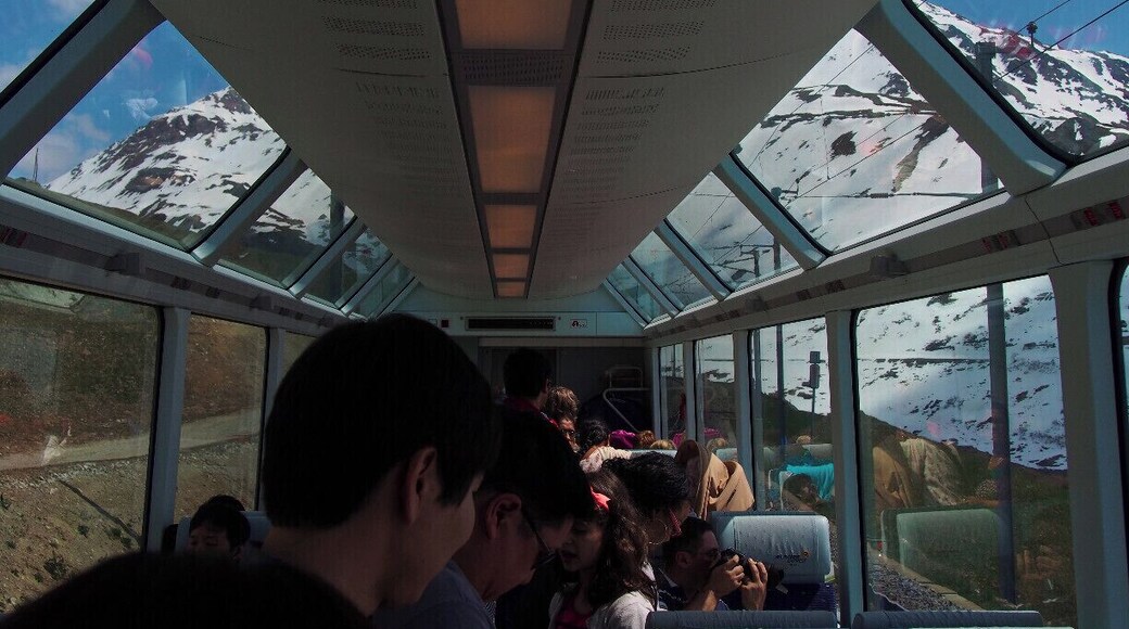 A photo snapped on the Glacier Express, a train that starts in St. Moritz and winds through the Swiss Alps until it reaches the small skiing village of Zermatt. The GA is an all-day affair. The train moves slowly so that you have plenty of time to enjoy the views, and you're served a three-course lunch at your seat. #TroverDetour