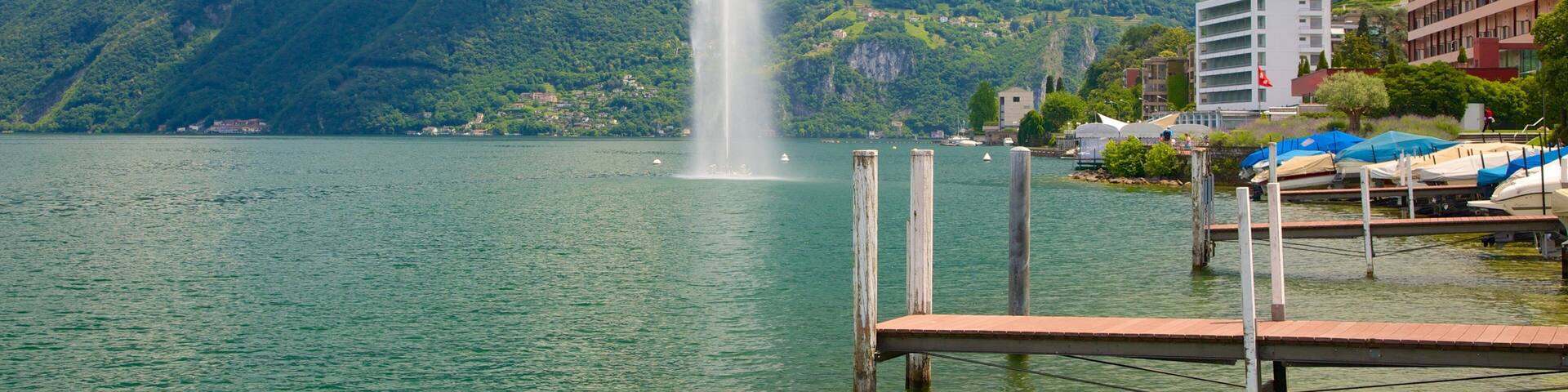 Paradiso which includes a fountain and a lake or waterhole