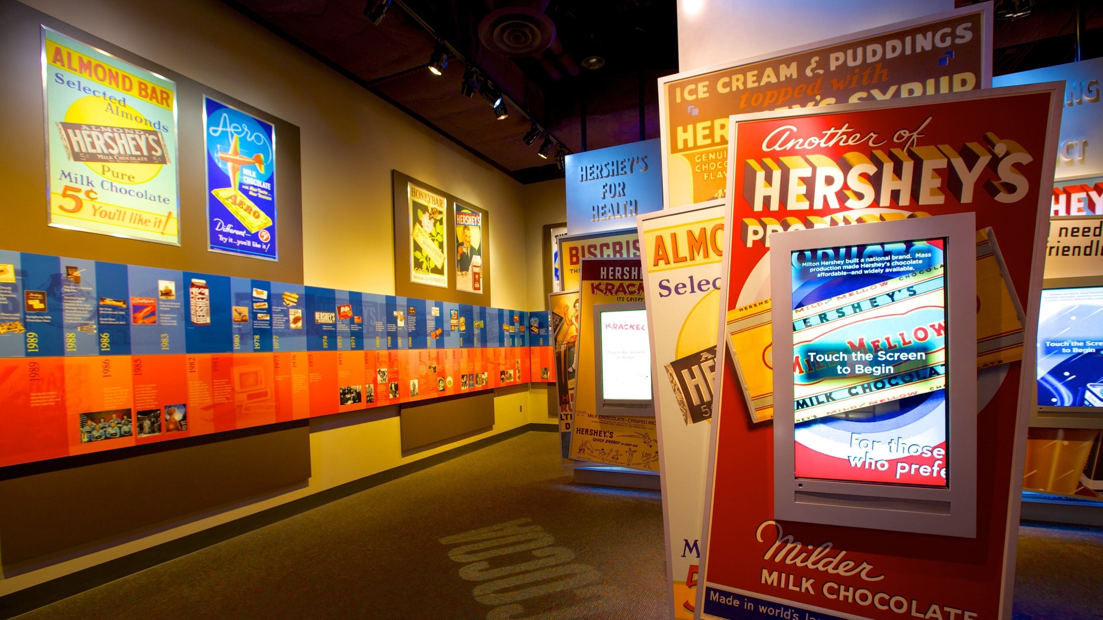 The Hershey Story Museum featuring signage and interior views