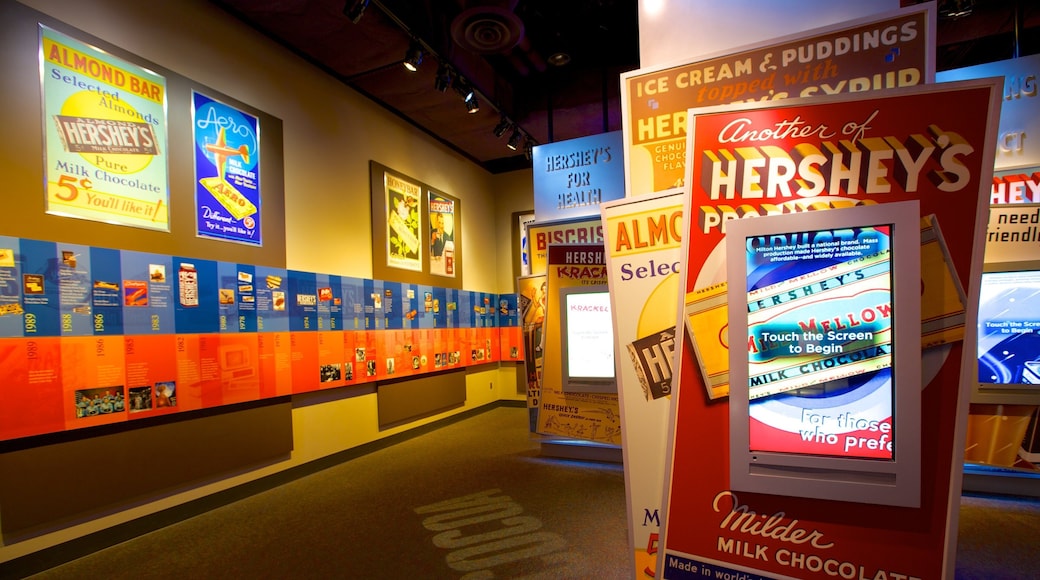 The Hershey Story Museum featuring signage and interior views