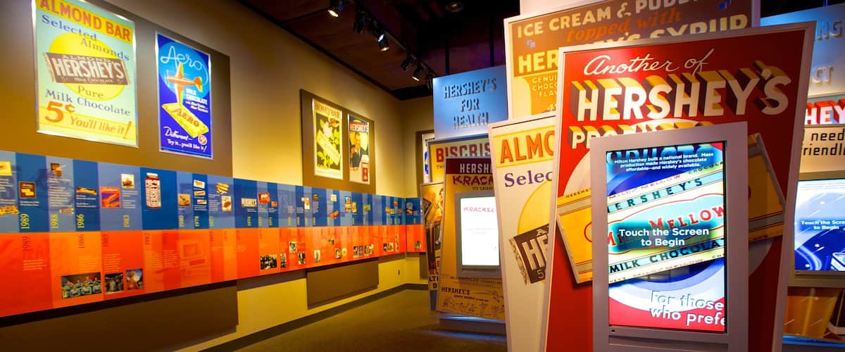The Hershey Story Museum featuring signage and interior views