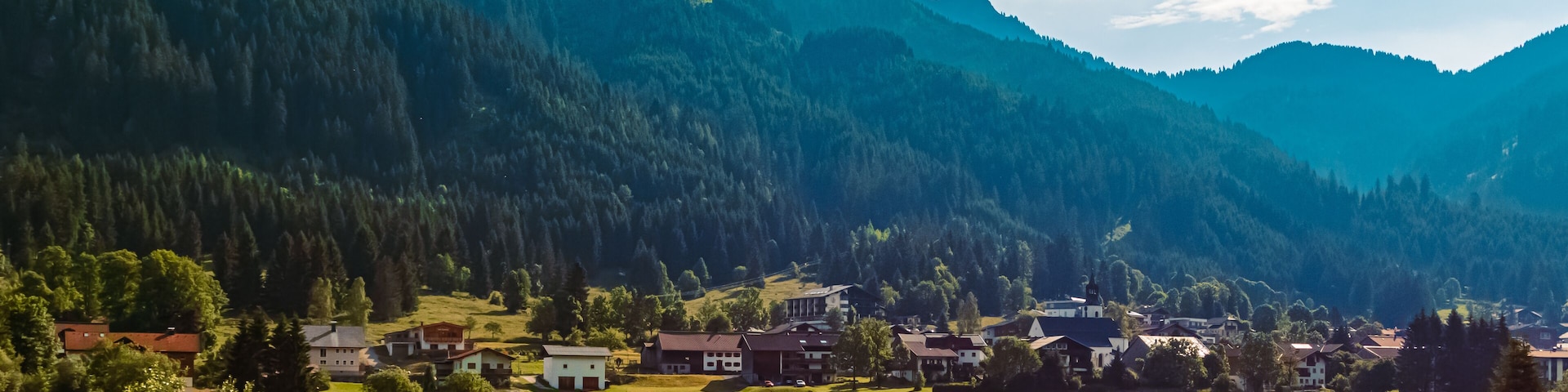 Alpine summer view near Nesselwaengle, Tannheimer Tal valley, Reutte, Tyrol, Austria