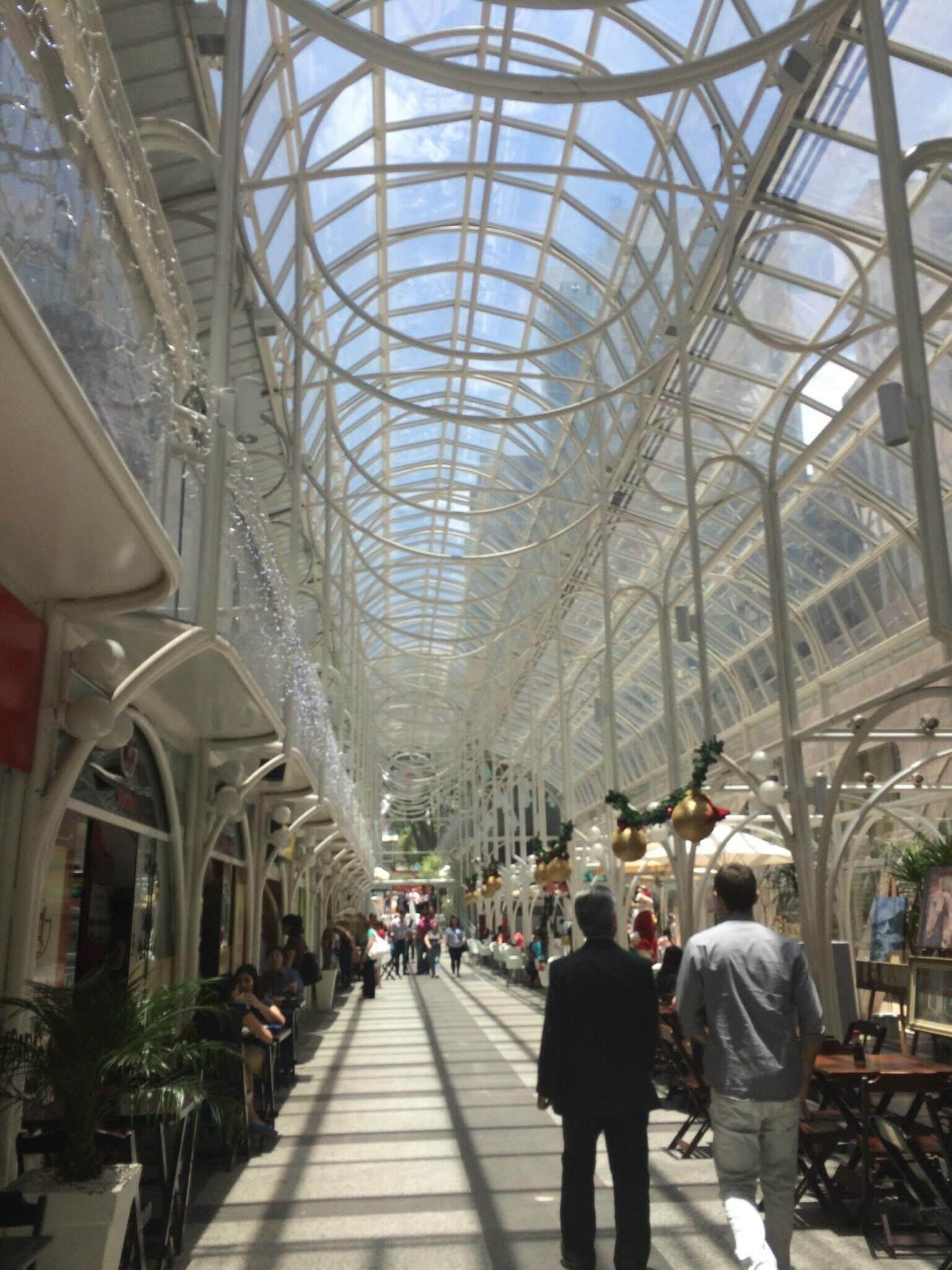 No longer open 24 hours a day. A pleasant covered shopping street.