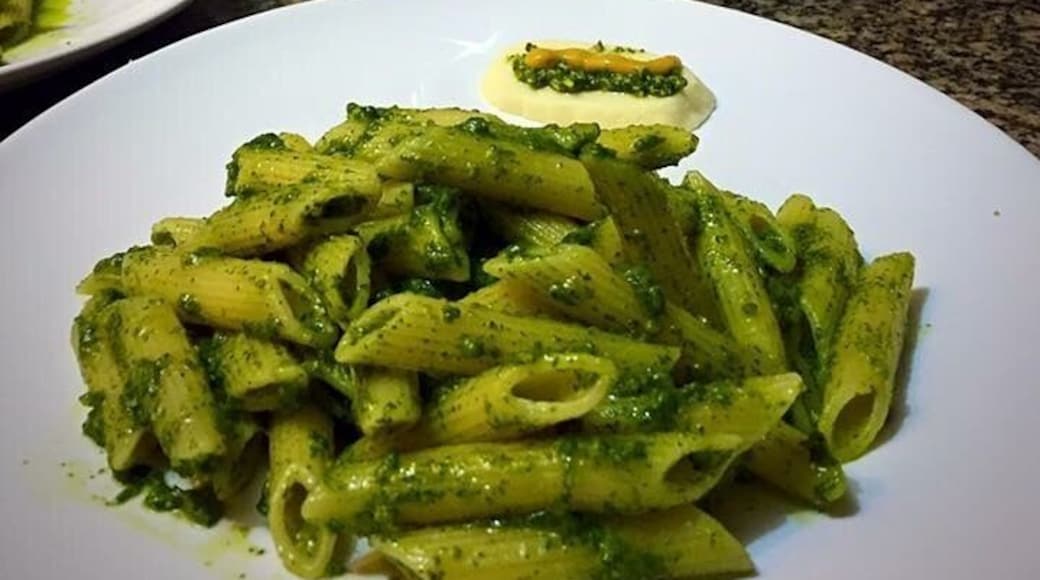 Homemade pasta with pesto and a perfect wine. #delicious