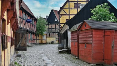 Old village street with half-timbered houses