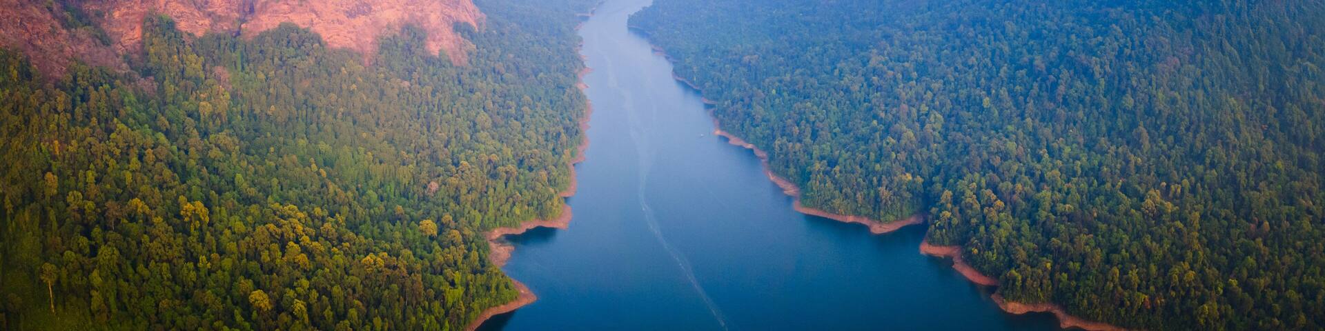 Sharavati river valley aerial panoramic view in India