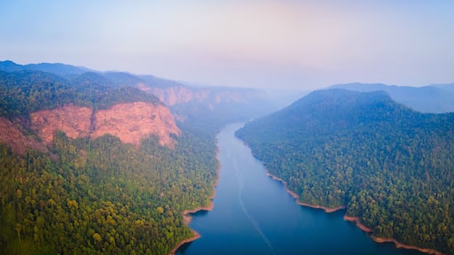 Sharavati river valley aerial panoramic view in India