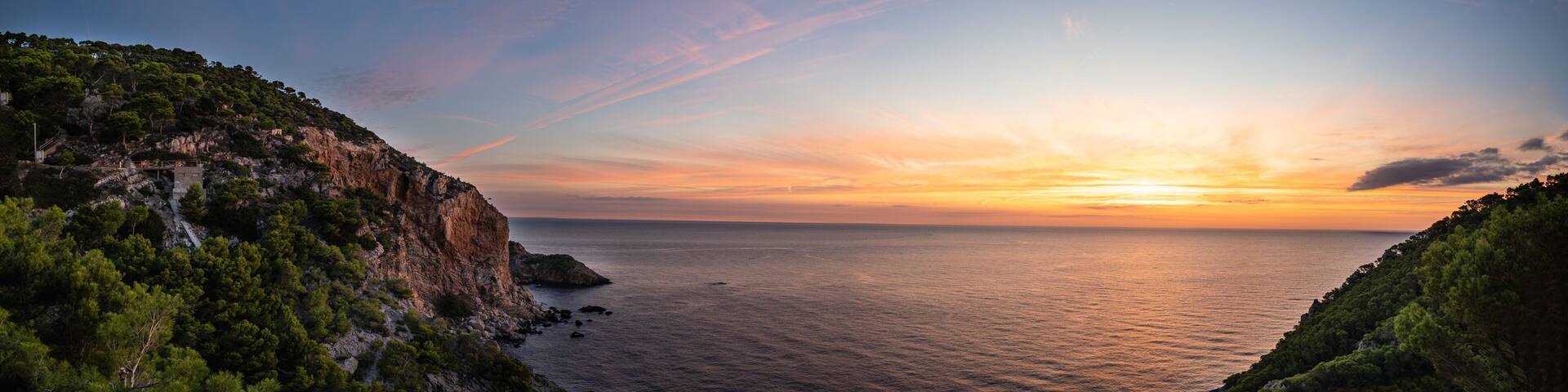 Sunset Panorama Along the Costa Brava Coastline in Spain