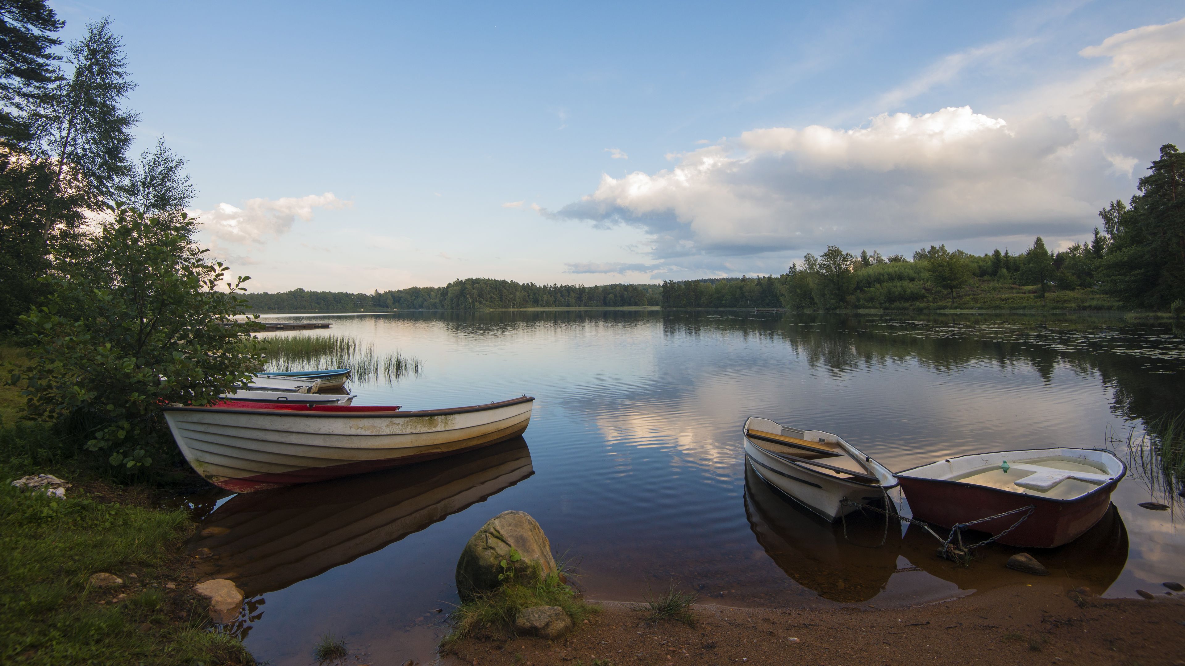 Boats at the lake, Jönköpings län, Scandinavia, Sweden, Europe