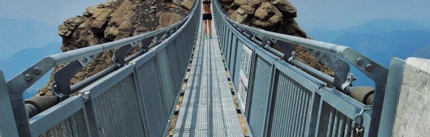 This bridge connects the peaks of two mountains and has a great view of the glacier around. At the end of it, there is a huge Swiss flag with a beautiful view.