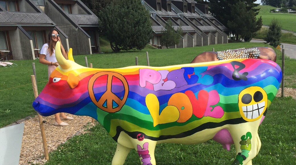 A hippie cow at the highway stop between Berne and Lausanne