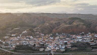 Tabernas desert panoramic landscape from "Fin del Mundo" viewpoint, Spain