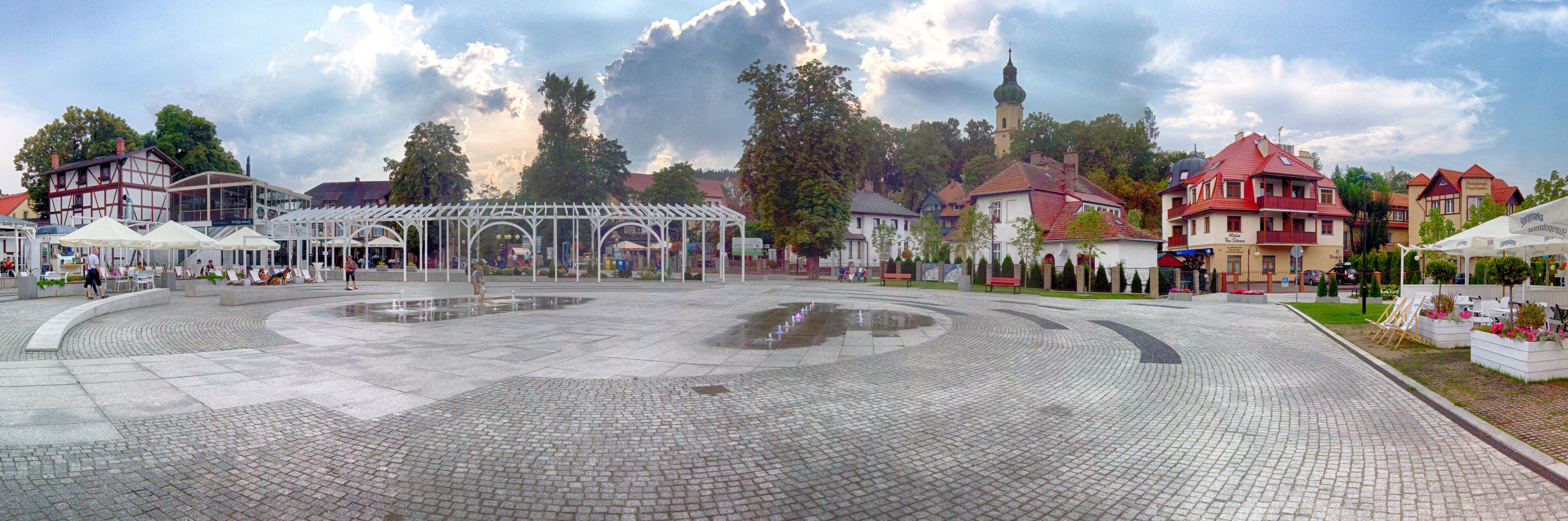 POLANICA ZDROJ, POLAND - AUGUST 26, 2019: Polanica Zdroj is a spa town in southern Poland with modern equipped medical facilities and a developed residential infrastructure for patients and tourists