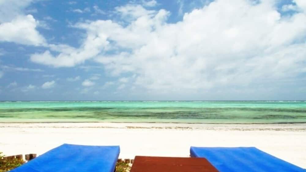 Cabana view of Bwejuu Beach on the east coast of Zanzibar. This luxury resort is a wonderful place to relax after a couple weeks of safari. Either that, or host a small destination wedding here - the white sand beach has been rated one of the best in the world and, due to it's remote location, is never crowded. In fact, The Palms only has six large bungalows while the neighboring property, Breezes, has 60 rooms. Otherwise, the beach is yours to share with the few locals who wander by.