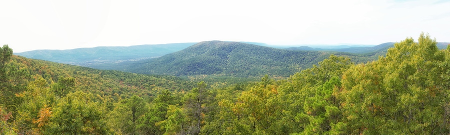 View from Talimena scenic byway between Oklahoma and Arkansas, on a bright but overcast fall day