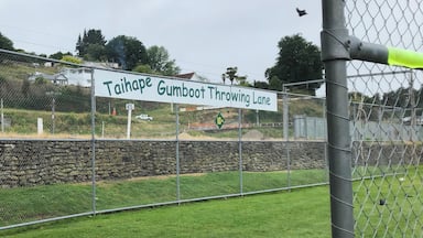 Taihape is small town in the North Island in New Zealand. They have a Gumboot throwing competition that is open to anyone passing by. Just pick one up and swing it as far as you can. The current records were marked and it was so much fun trying to beat the record! Can you spot the flying boot? #trovember #hiddengem #newzealand #taihape #flyinggumboots