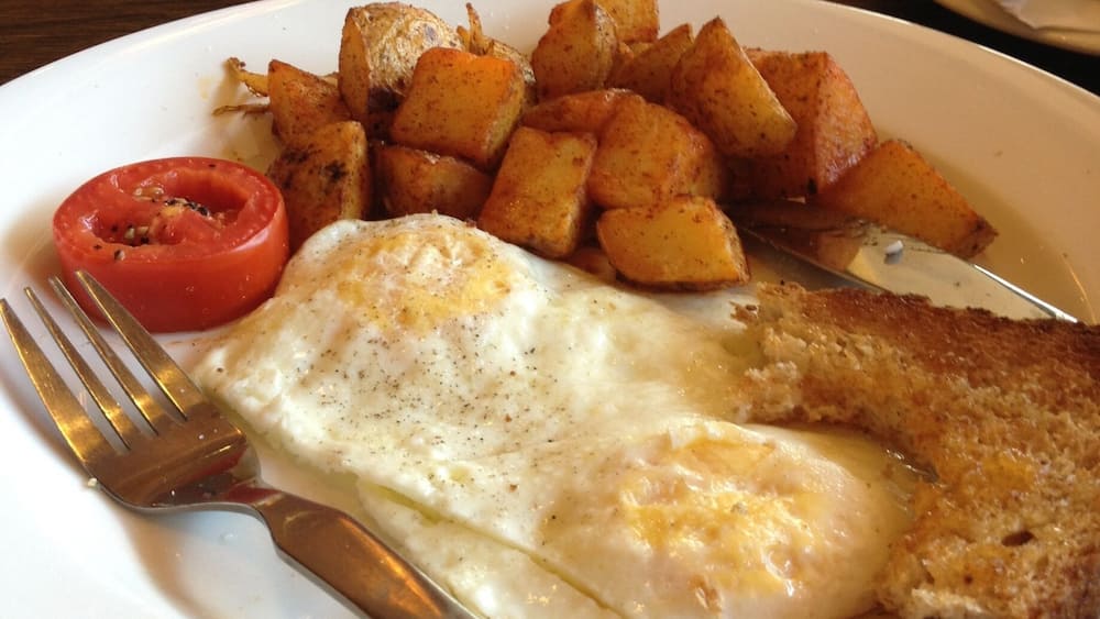 Typical breakfast of eggs, toast and potatoes you'd get at any of the Nairobi Java Coffee Houses in Kenya. #delicious
