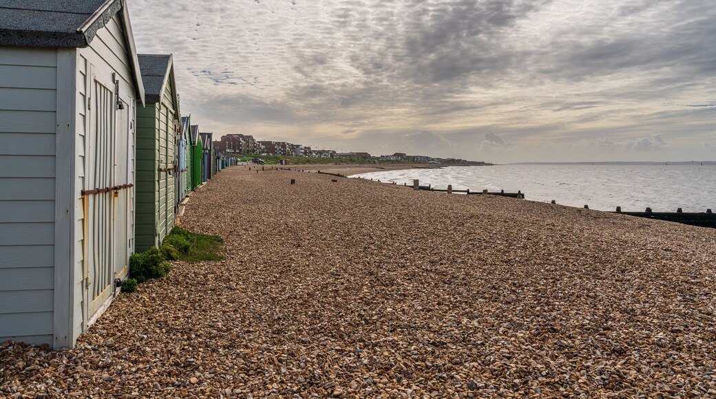 Beach Huts on the Solent Coast near Lee-on-the Solent, Hampshire, England, UK