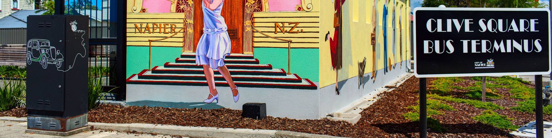 Facade of the Clive Square bus terminal. Napier town