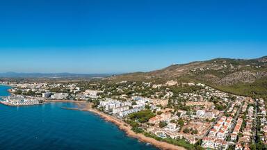 Panoramic view of the beach town of Alcossebre, Spain from the mediterranean sea