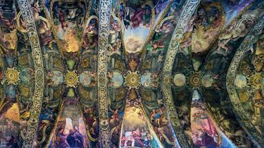 Spain, Valencia, Low angle view of frescos on ceiling in Co-cathedral of Saint Nicholas of Bari