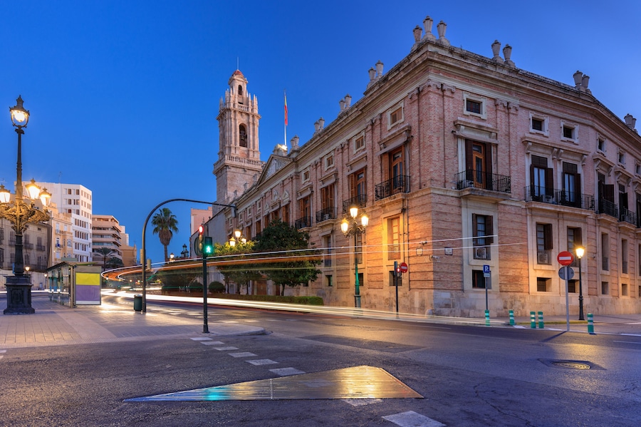 Beautiful architecture of Valencia city at dawn, Spain