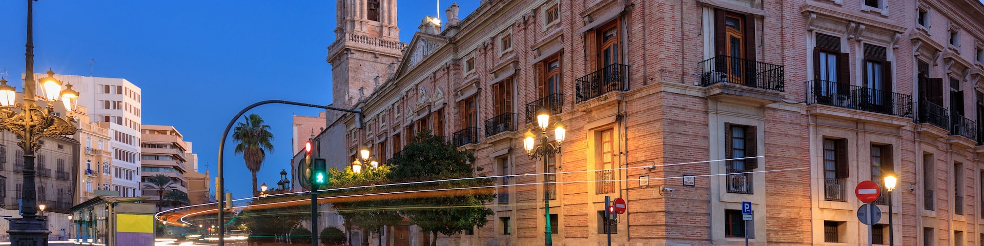 Beautiful architecture of Valencia city at dawn, Spain