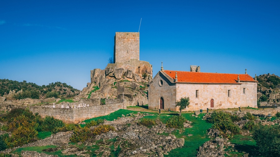 Historical and beautiful Castle of Marialva on the rocky hill in Meda,Portugal