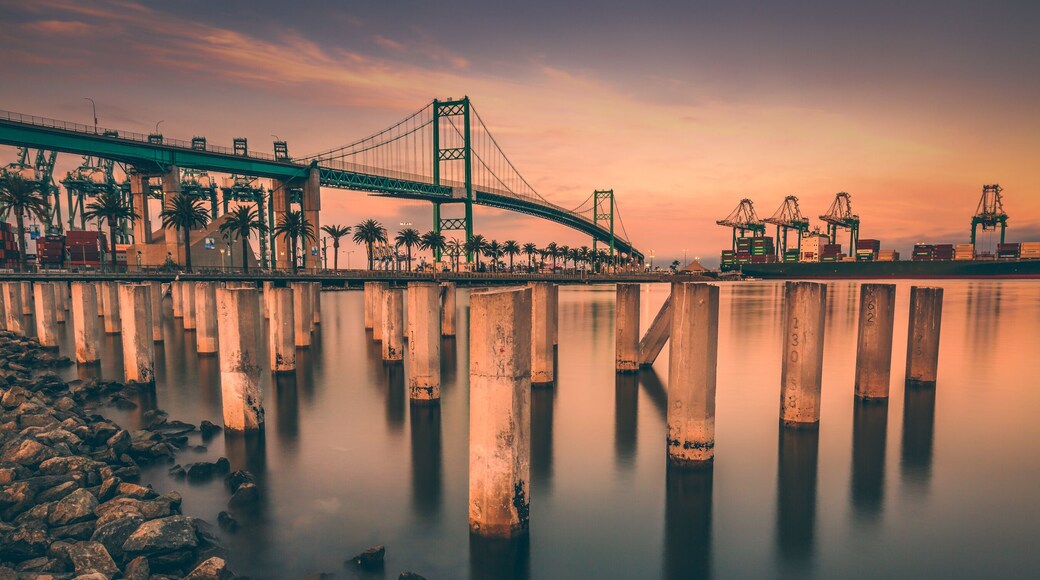 Calm water glowed in orange