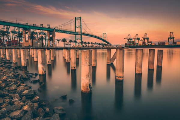 Calm water glowed in orange